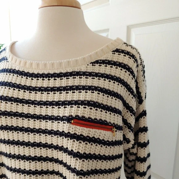 Tommy Hilfiger Chunky Knit Oversized Sweater Striped Black White Large - Picture 2 of 8